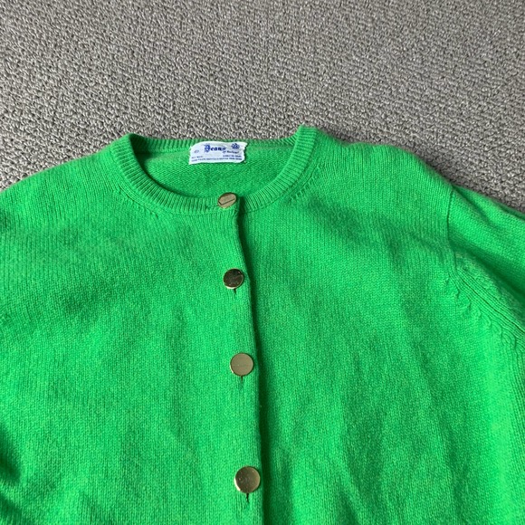 Beans Of Scotland Womens Cardigan Sweater Size 42 Green Wool Button Front Pocket - Picture 2 of 12